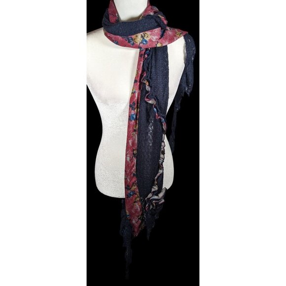 Vintage Witchy Floral Bohemian Fairycore Asymmetrical Pink And Blue Scarf - Picture 3 of 10
